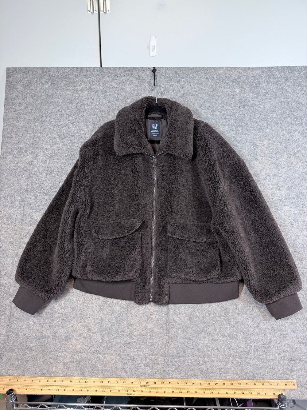 Gap Sherpa Teddy Jacket Taupe Brown XXL Oversized Cozy Fleece Bomber Utility